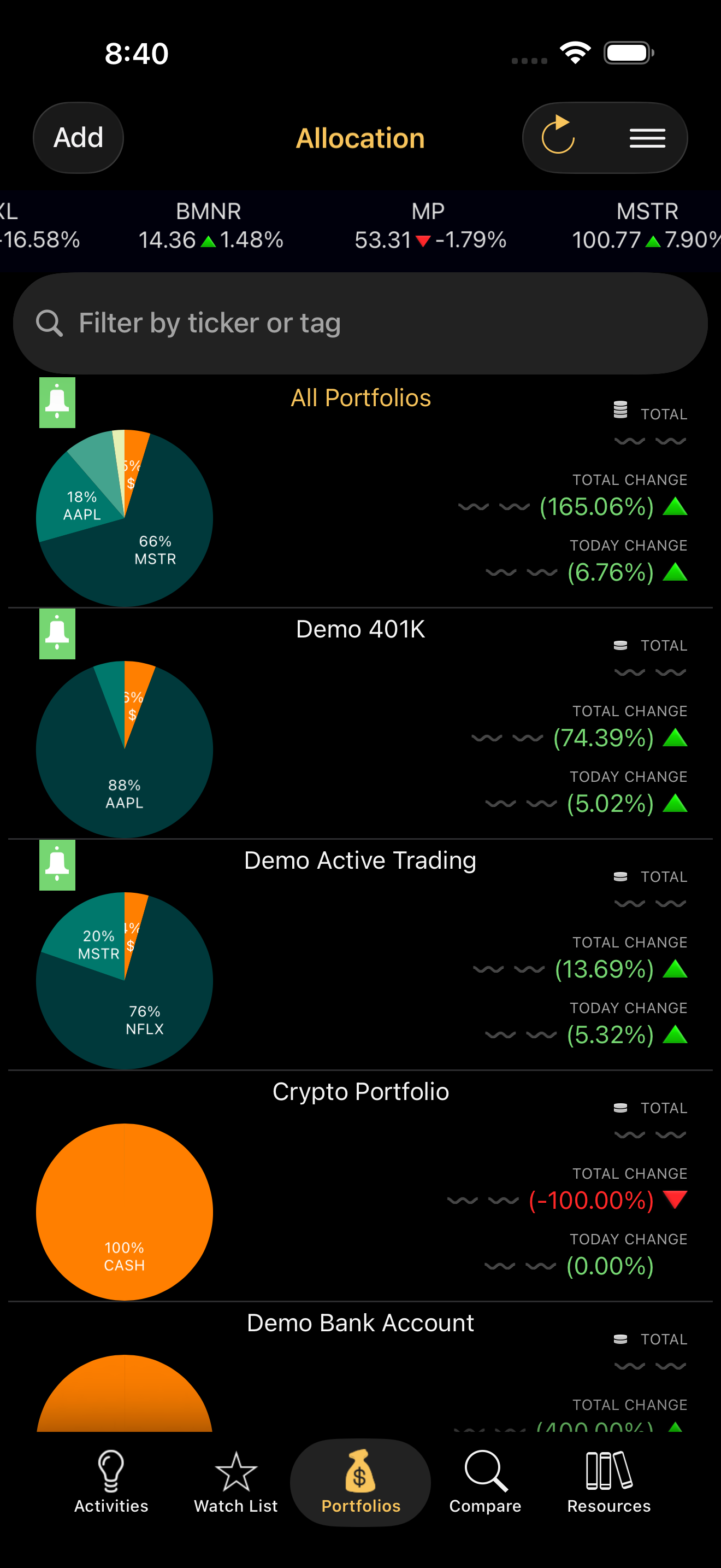 Portfolio allocation view